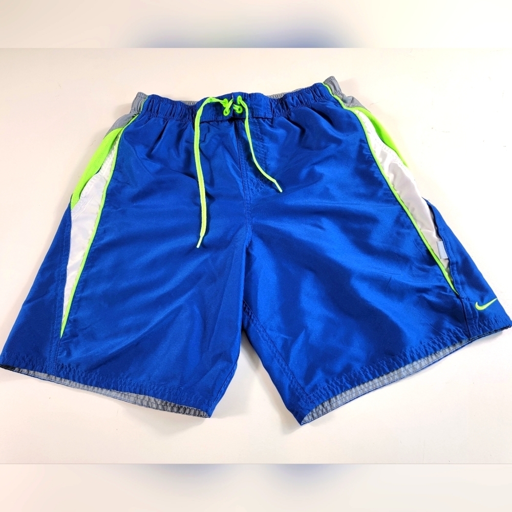 Nike Swim Trunks Mens M Blue green Drawstring Pockets Mesh Lined